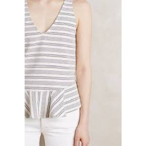 Anthropologie Paper Crown Bellevue Peplum Tank | Striped V-Neck Summer Top XS - Picture 2 of 8